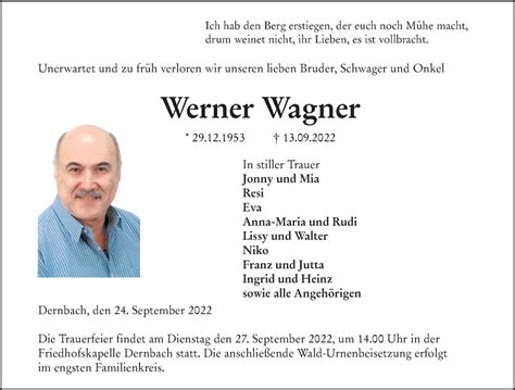 Traueranzeigen Von Werner Wagner Vrm Trauer De