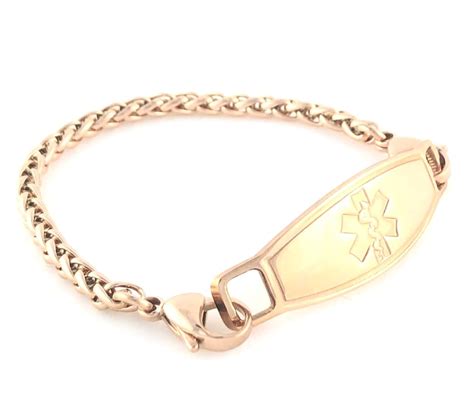 Rose Gold Medical Id Bracelet Womens Medic Alert Etsy