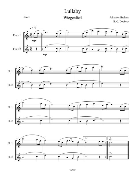 Brahmss Lullaby Flute Duet Arr B C Dockery Sheet Music