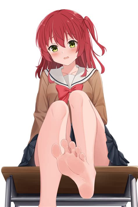 Rule 34 1girls Bare Legs Barefoot Blush Blush Bocchi The Rock Desk Feet Female Foot Fetish