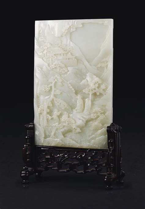 A Small White Jade Rectangular Table Screen China Qing Dynasty 18th