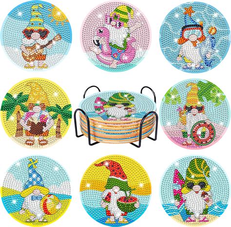 Amazon Whaline Pcs Summer Diamond Painting Coasters With Holder