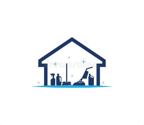 Vacuum Cleaner Mop And Sprayer Inside A House Vector Logo Design For