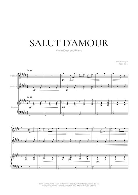 Salut Damour Violin Duet And Piano Edward Elgar Arr Pedro