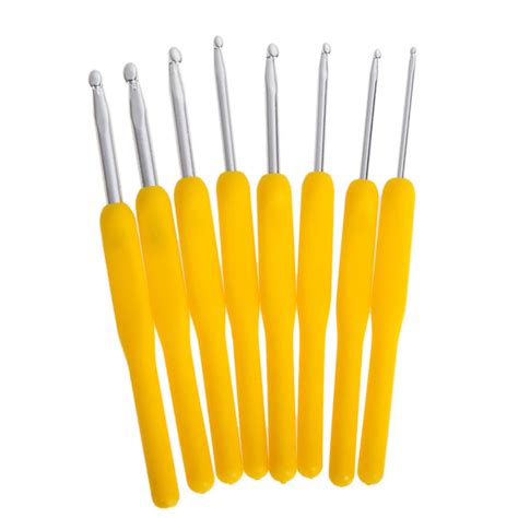 Pcs Sizes Soft Smooth Plastic Yellow Handle Aluminum Crochet Hooks