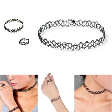 Pcs Black Choker Tattoo Necklace Set Retro Vintage Stretch Bracelet