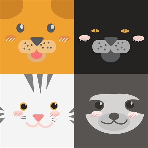 Premium Vector Cute Cartoon Animals Faces Collection Square Design