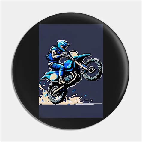 Dirt bike wheelie - blue pixel art style - Dirt - Pin | TeePublic