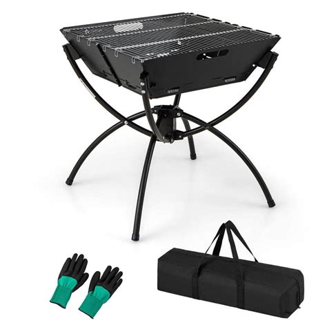 Costway In Portable Charcoal Grill In Brown Folding Camping Fire