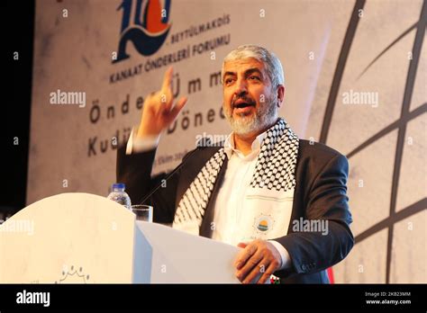 Former political bureau chief of Hamas, Khaled Mashal speaks as he ...