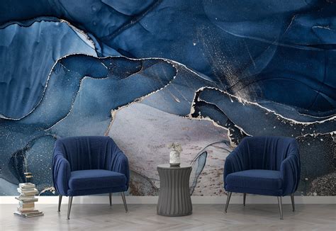 Dark Blue Marble Wallpaper- Removable Marble Texture- Modern Look- Peel ...