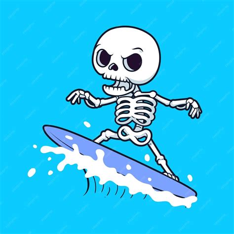 Free Vector Cute Skull Surfing Cartoon Vector Icon Illustration