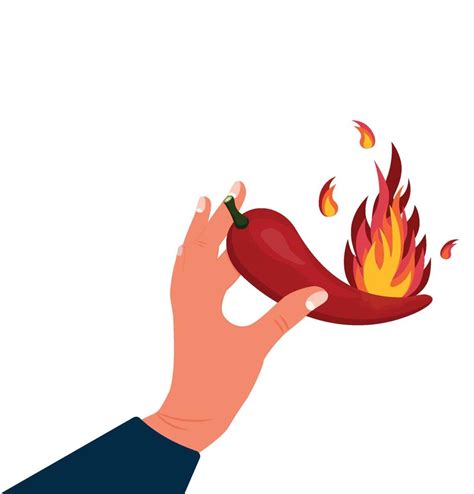 Super Hot Red Chili Pepper On Fire Chili Pepper In Flame Hot Spices Vector Illustration