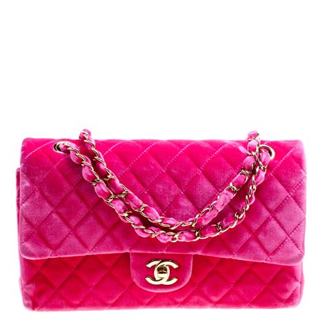 Chanel Fuschia Pink Quilted Velvet Medium Classic Double Flap Bag