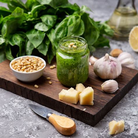 Pesto Sauce in a Bottle with Ingredients Stock Image - Image of organic ...