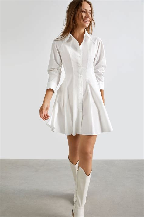 Serena White Button Up Shirt Dress-J.ING