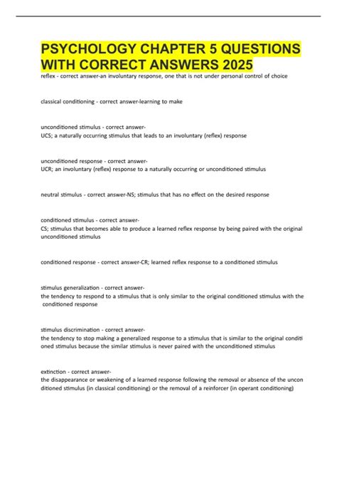 PSYCHOLOGY CHAPTER 5 QUESTIONS WITH CORRECT ANSWERS 2025 - Business