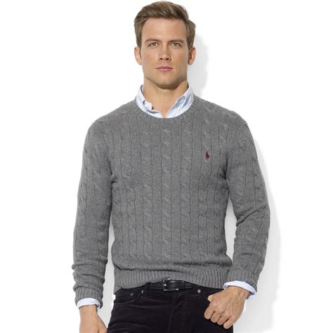 Ralph Lauren Roving Crew Neck Cable Cotton Sweater In Gray For Men Lyst