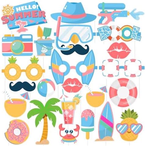 Amazon 25Pcs Pool Photo Booth Props With Stick Beach Summer Pool