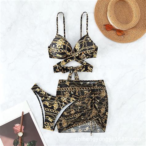 New Women S Swimsuit Printed Laced Up Sexy Bikini Swimsuit Women S