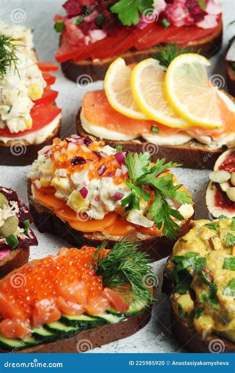 Smorrebrod Is A Traditional Scandinavian Open Faced Sandwich Stock