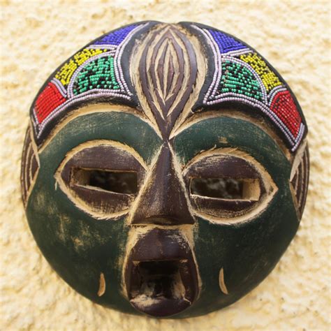 Recycled Plastic Beaded African Mask In Green From Ghana Green Face Novica