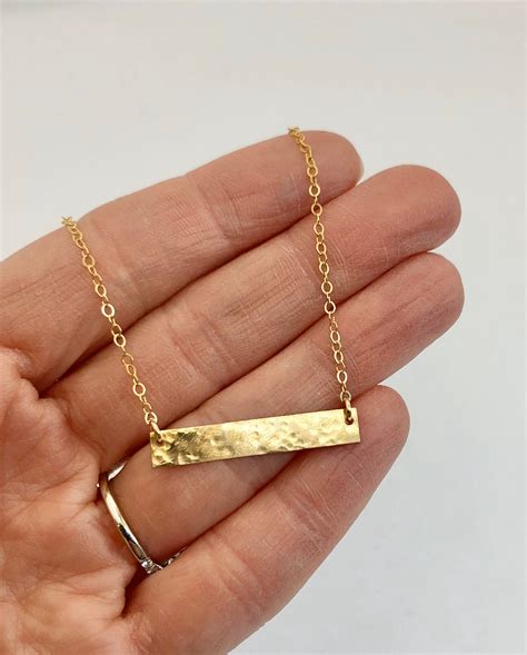 Gold Hammered Bar Necklace Etsy