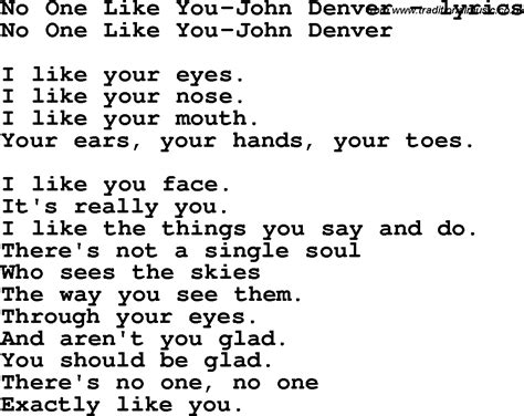 Love Song Lyrics for:No One Like You-John Denver