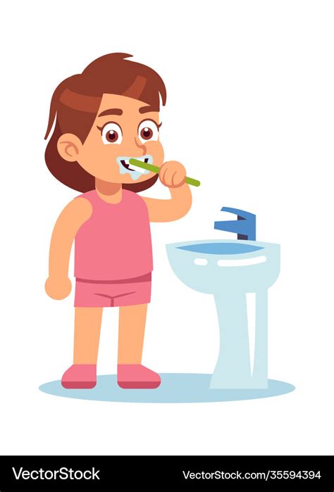 Girl brushing teeth cute child in bathroom Vector Image