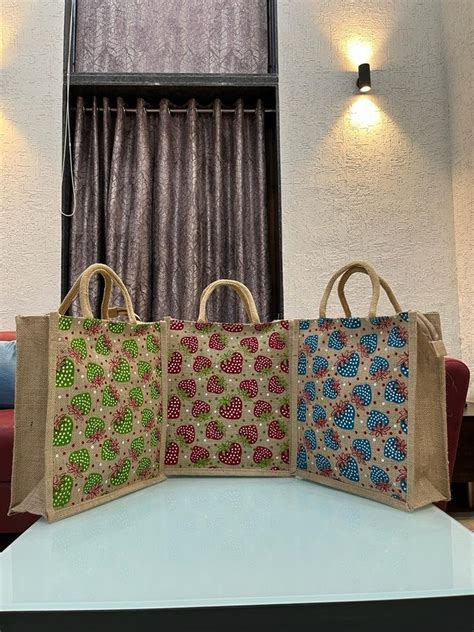 Random Short Cotton Padded Jute Printed Bags, Size/Dimension: 12"X14"X5 ...