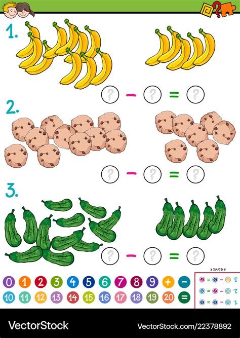 Maths subtraction calculation educational game Vector Image