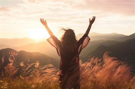 Premium Photo Carefree Happy Woman Enjoying Nature On Grass Meadow On