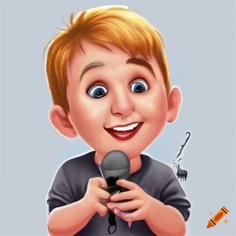 Dibuja una caricatura de un niño animada que este calvo cantando con un