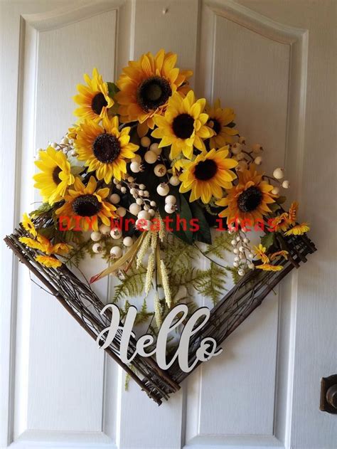 How To Make A Easy Diy Wreath In 2020 Sunflower Wreath Diy Fall Door