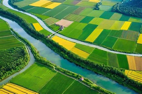 Paisaje Verde De Un Valle Con Un R O Curvil Neo Aldeas Y Cultivos