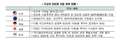 세계 주요국 반도체 산업 삼성전자 Tsmc에 비해 조세·임금·인력수급 등 열위