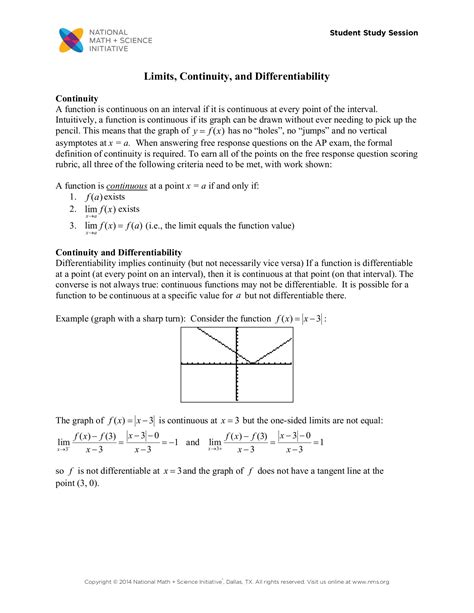 Limits And Continuity Worksheets