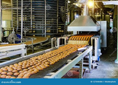 Confectionery Factory. Production Line of Baking Cookies, Selective ...