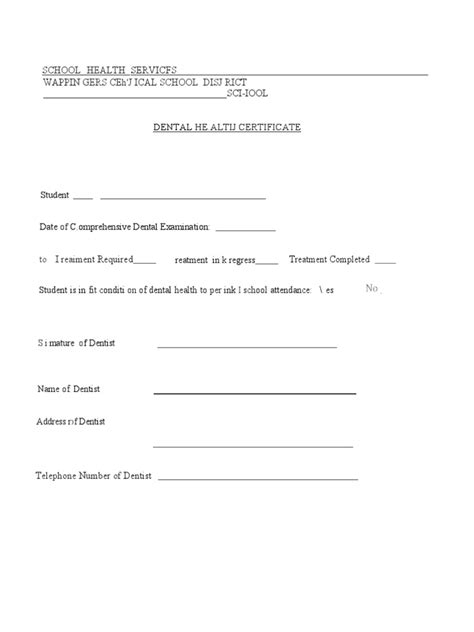 Dental Health Certificate Pdf