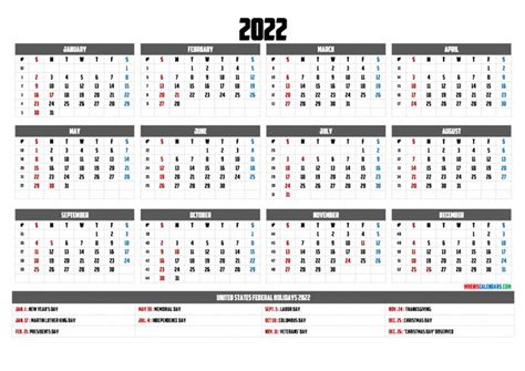 Free Printable 2022 Calendar with Holidays | Calendar template, Calendar printables, Printable ...