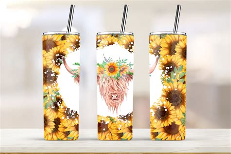 Sunflower Cow Print Tumbler 20oz Skinny Gráfico Por Lindesign · Creative Fabrica