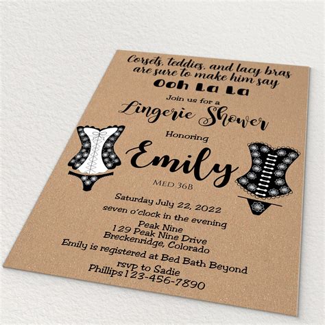 Invitation Template Black And White Lingerie Shower Invitation Template