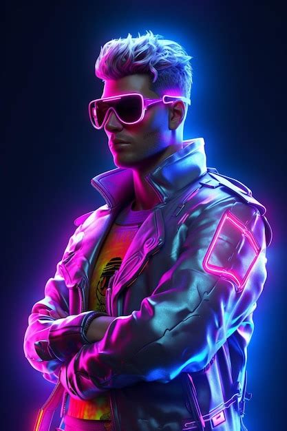 Premium AI Image | A neon man a neon jacket cyberpunk man