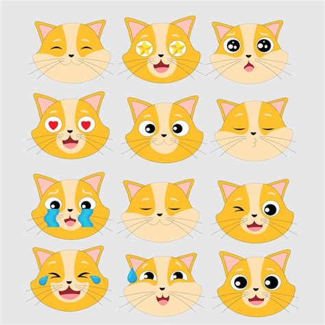 Caras De Gato Divertidas Vector Premium