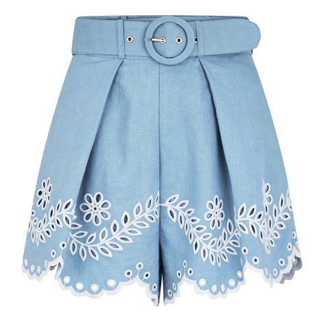 Zimmermann Junie Floral Broderie Anglaise Linen Shorts Women Blue