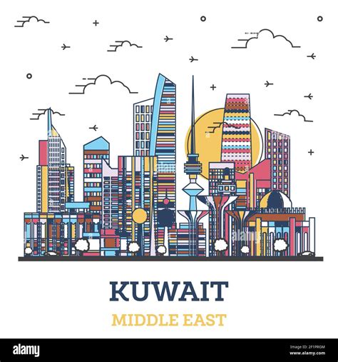 Outline Kuwait City Skyline With Colored Modern Buildings Isolated On