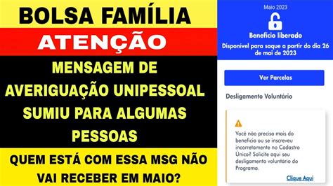 BOLSA FAMÍLIA MENSAGEM DE AVERIGUAÇÃO UNIPESSOAL SUMIU PARA ALGUMAS