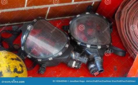 Fireman Gas Masks Stock Photo Image Of Resting Masks 103640948