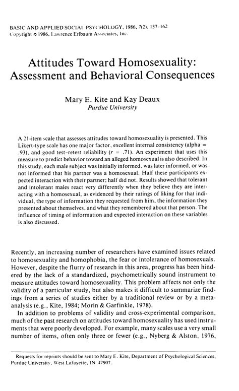 Pdf Attitudes Toward Homosexuality Assessment And Behavioral