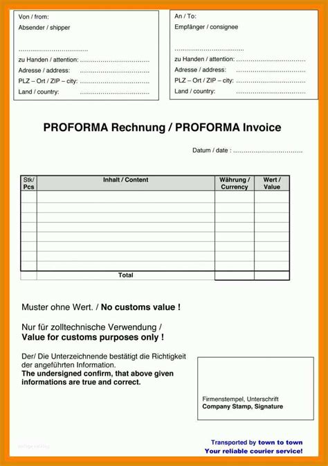 Unvergesslich Proforma Rechnung Beispiel Muster Vorlagen